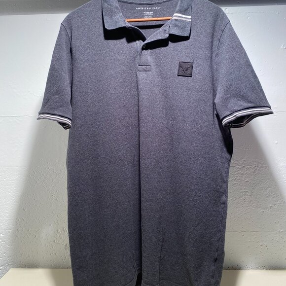 American Eagle Striped Collar Club Logo Polo Shirt - Picture 1 of 7